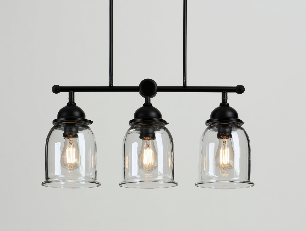 Suspension luminaire en métal et verre 75x22x32 cm - noir - éclairage intérieur style industriel-Homiupden