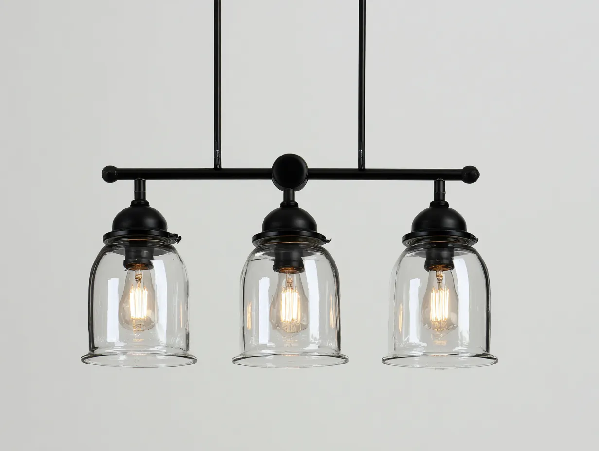 Suspension luminaire en métal et verre 75x22x32 cm - noir - éclairage intérieur style industriel-Homiupden