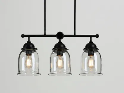 Suspension luminaire en métal et verre 75x22x32 cm - noir - éclairage intérieur style industriel-Homiupden