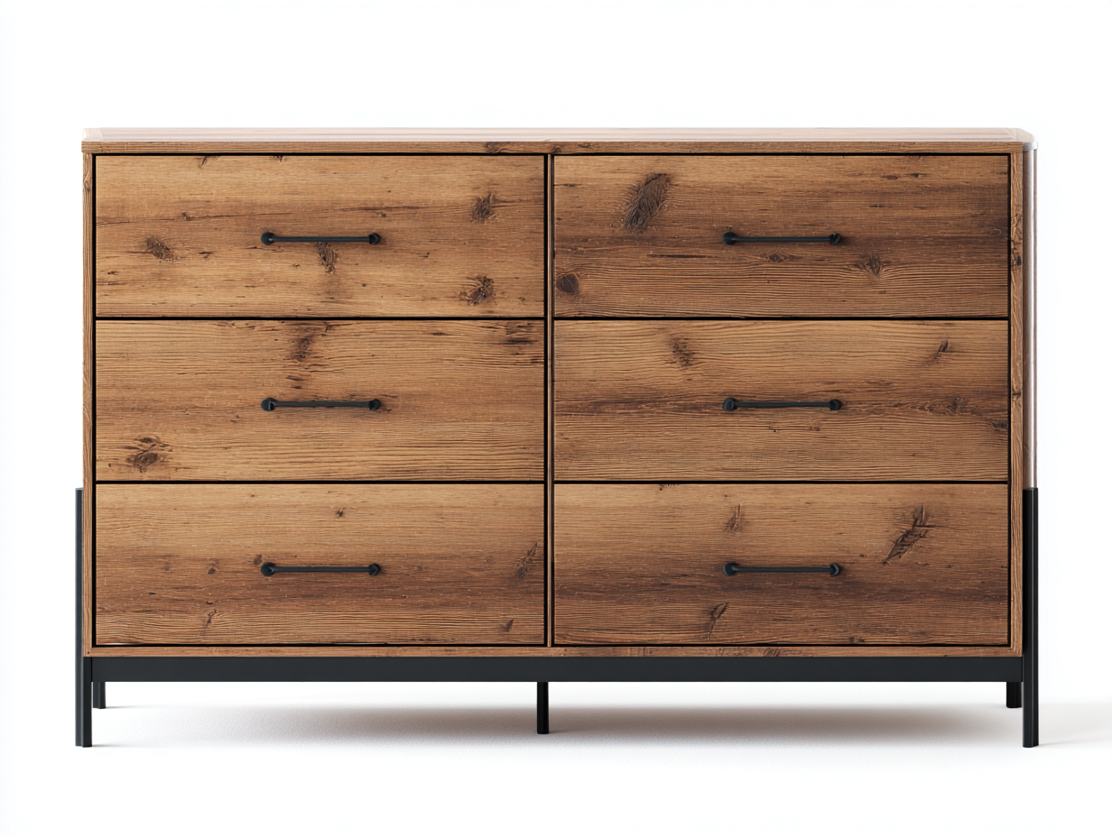 Commode en bois massif 140x45x80 cm - bois naturel et noir - style industriel pour rangement intérieur-Homiupden