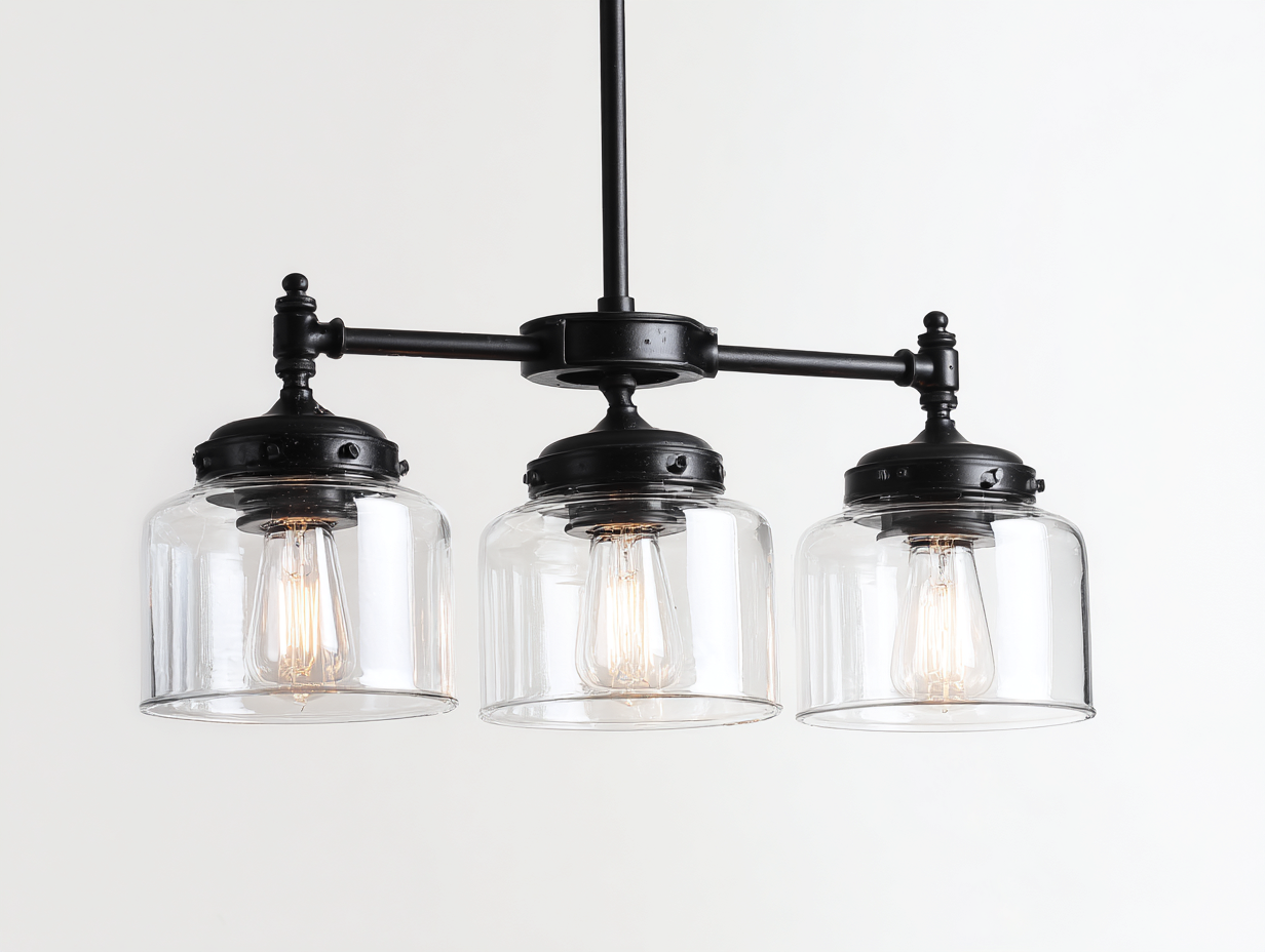 Suspension luminaire en métal et verre 70x20x30 cm - noir - éclairage intérieur style industriel-Homiupden