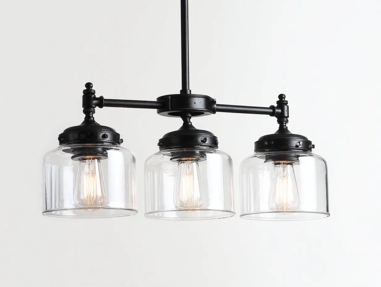 Suspension luminaire en métal et verre 70x20x30 cm - noir - éclairage intérieur style industriel-Homiupden