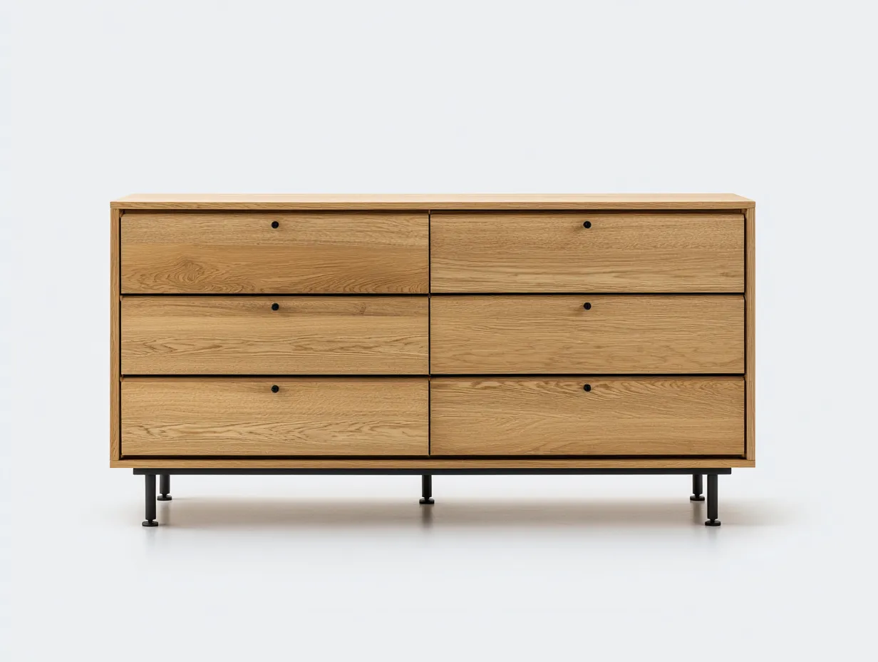 Commode en bois massif 140x45x75 cm - bois naturel et noir - style moderne pour rangement intérieur-Homiupden