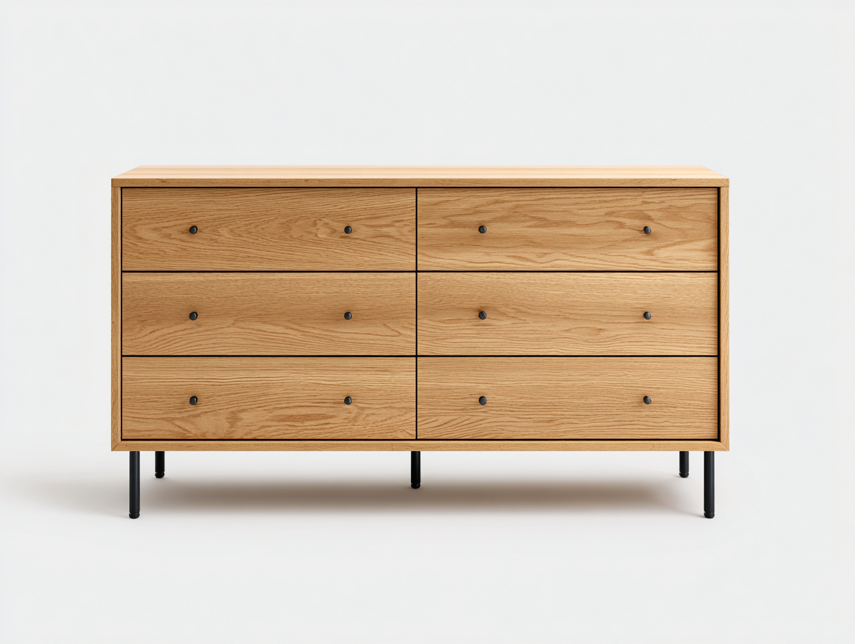 Commode en bois massif 140x45x75 cm - bois naturel et noir - style moderne pour rangement intérieur-Homiupden