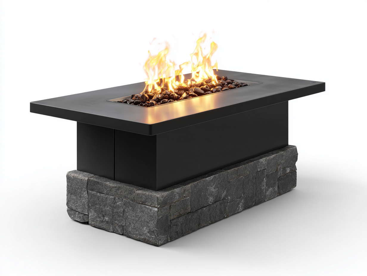 Table brasero de jardin rectangulaire en aluminium 140x70x50 cm - noir - foyer central décoratif - style contemporain-Nookmybase