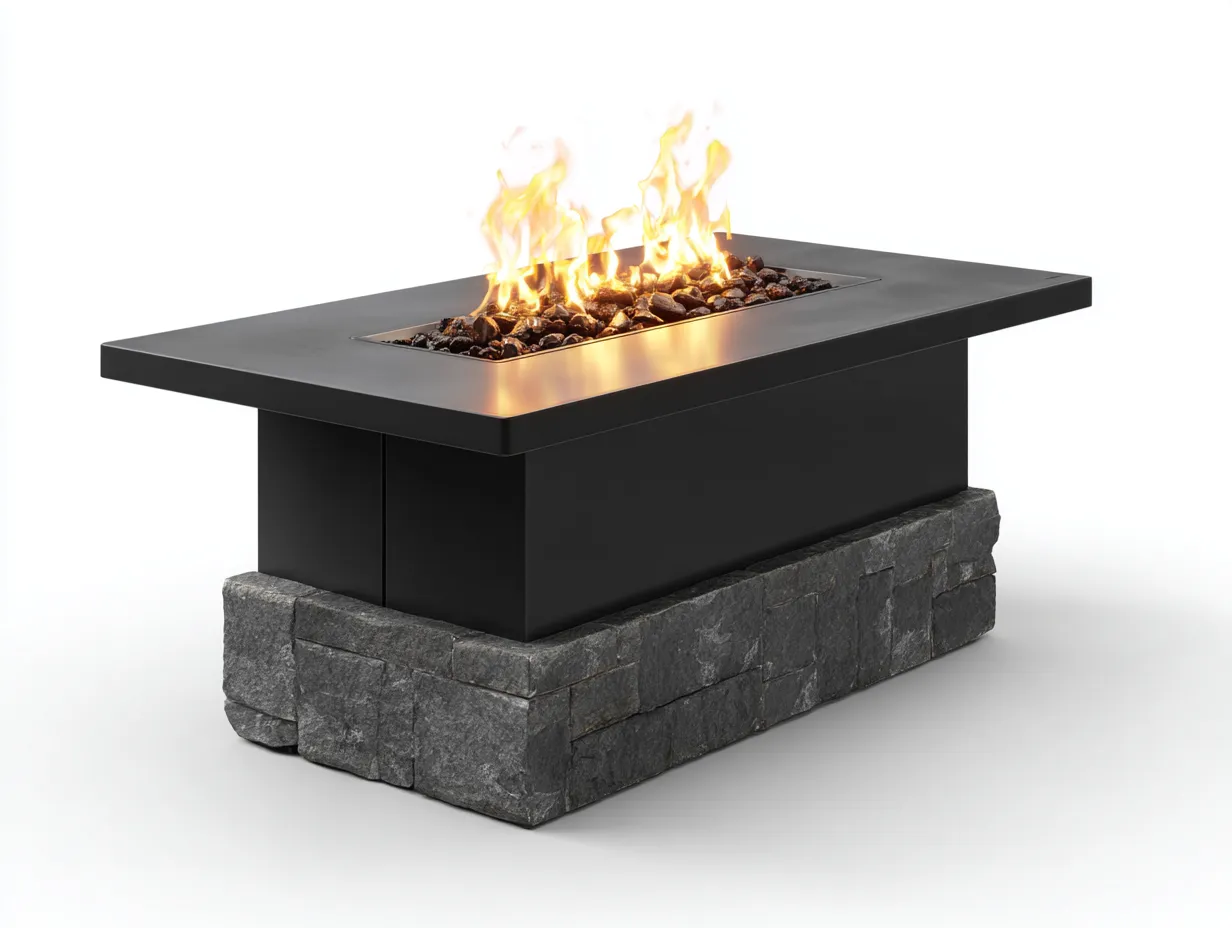 Table brasero de jardin rectangulaire en aluminium 140x70x50 cm - noir - foyer central décoratif - style contemporain-Nookmybase