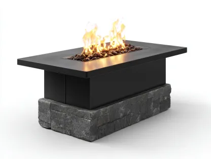 Table brasero de jardin rectangulaire en aluminium 140x70x50 cm - noir - foyer central décoratif - style contemporain-Nookmybase