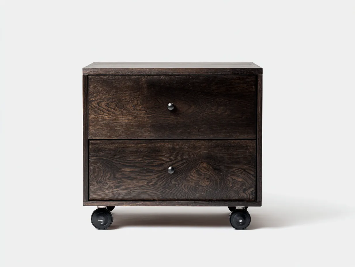 Commode en bois foncé 45x45x50 cm - 2 tiroirs - meuble de rangement sur roulettes-Nookmybase