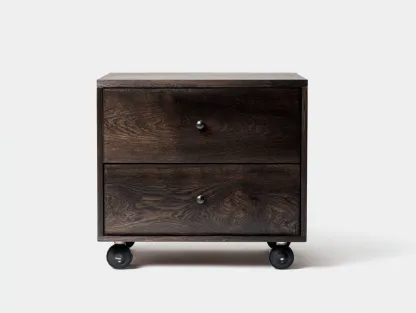 Commode en bois foncé 45x45x50 cm - 2 tiroirs - meuble de rangement sur roulettes-Nookmybase
