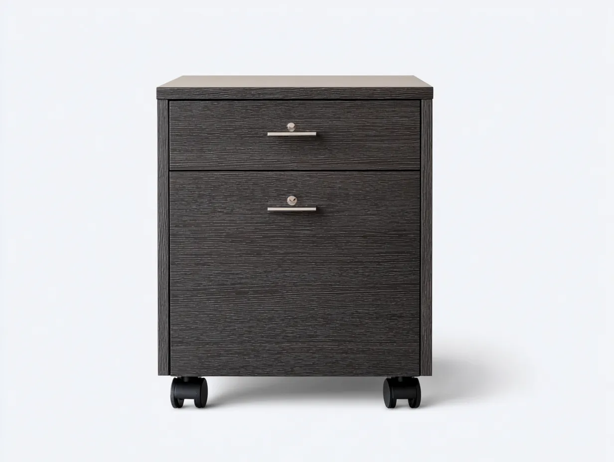 Commode en bois gris foncé 45x45x58 cm - 2 tiroirs - meuble de rangement sur roulettes-Nookmybase