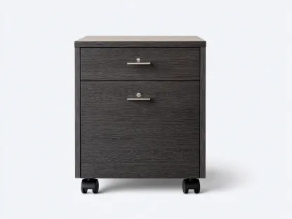 Commode en bois gris foncé 45x45x58 cm - 2 tiroirs - meuble de rangement sur roulettes-Nookmybase