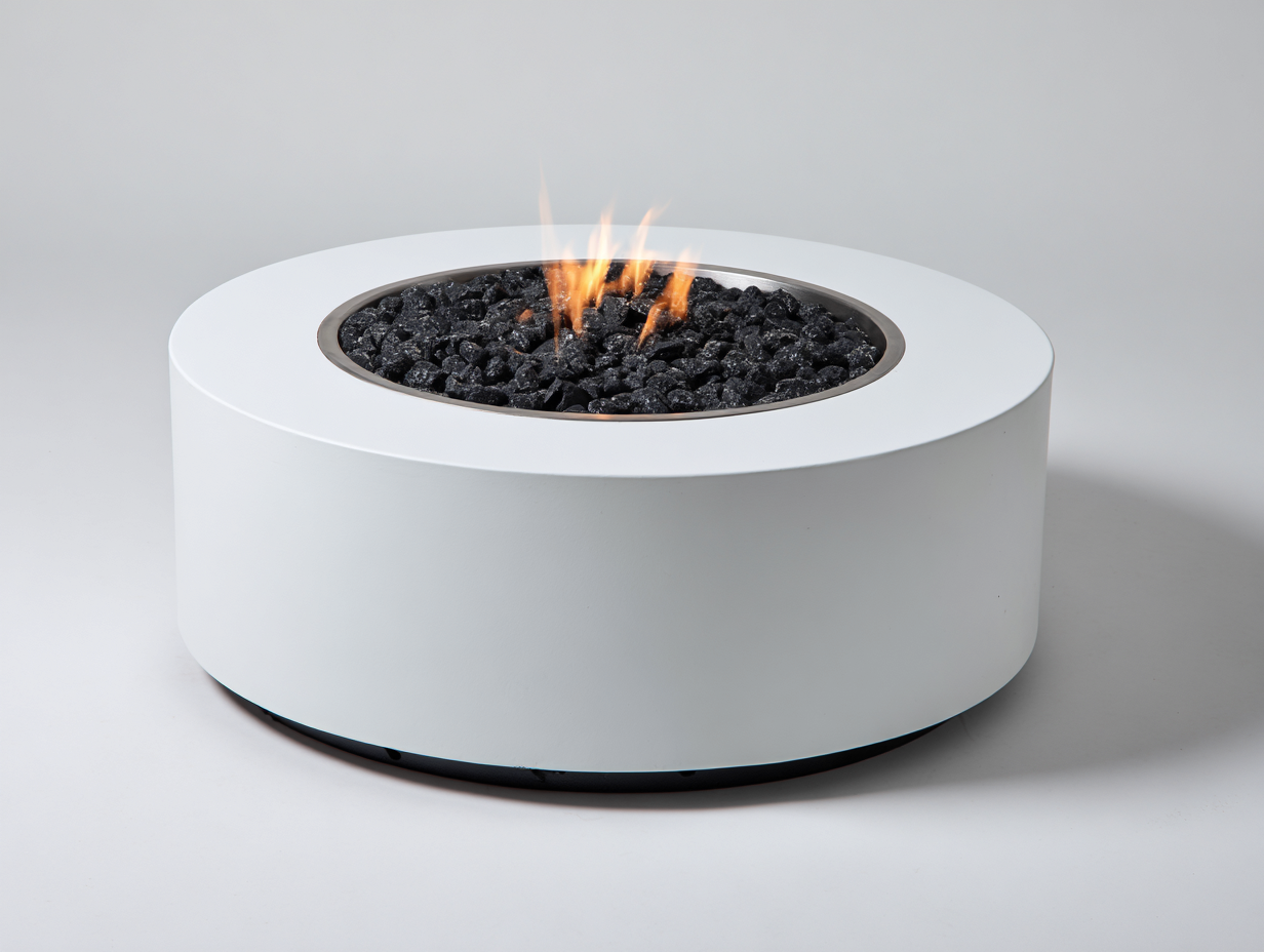 Table brasero de jardin ronde en matériau composite 90x90x40 cm - blanc - foyer central décoratif - style moderne-Nookmybase