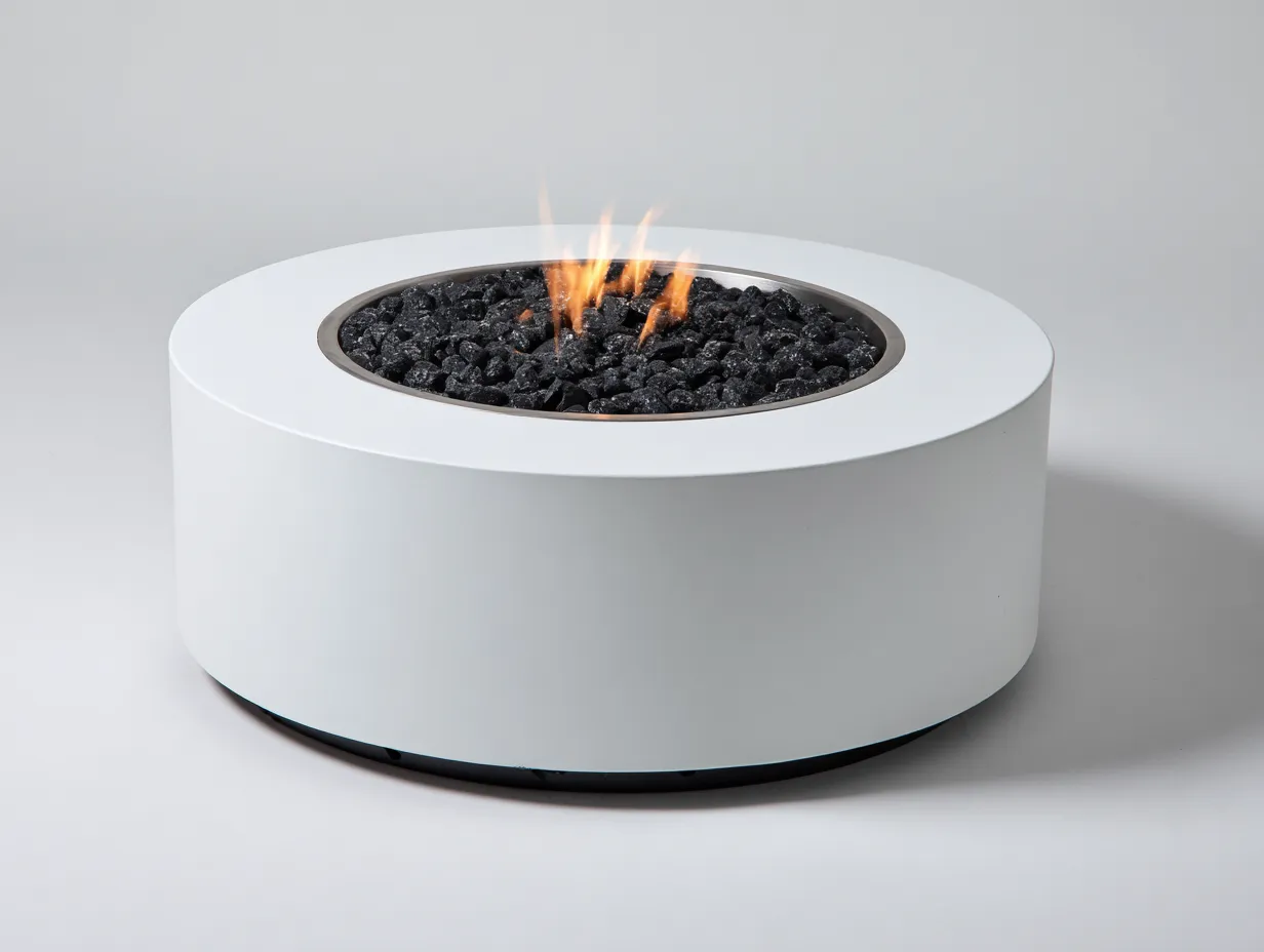 Table brasero de jardin ronde en matériau composite 90x90x40 cm - blanc - foyer central décoratif - style moderne-Nookmybase