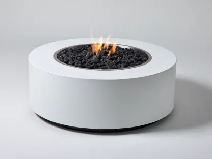 Table brasero de jardin ronde en matériau composite 90x90x40 cm - blanc - foyer central décoratif - style moderne-Nookmybase