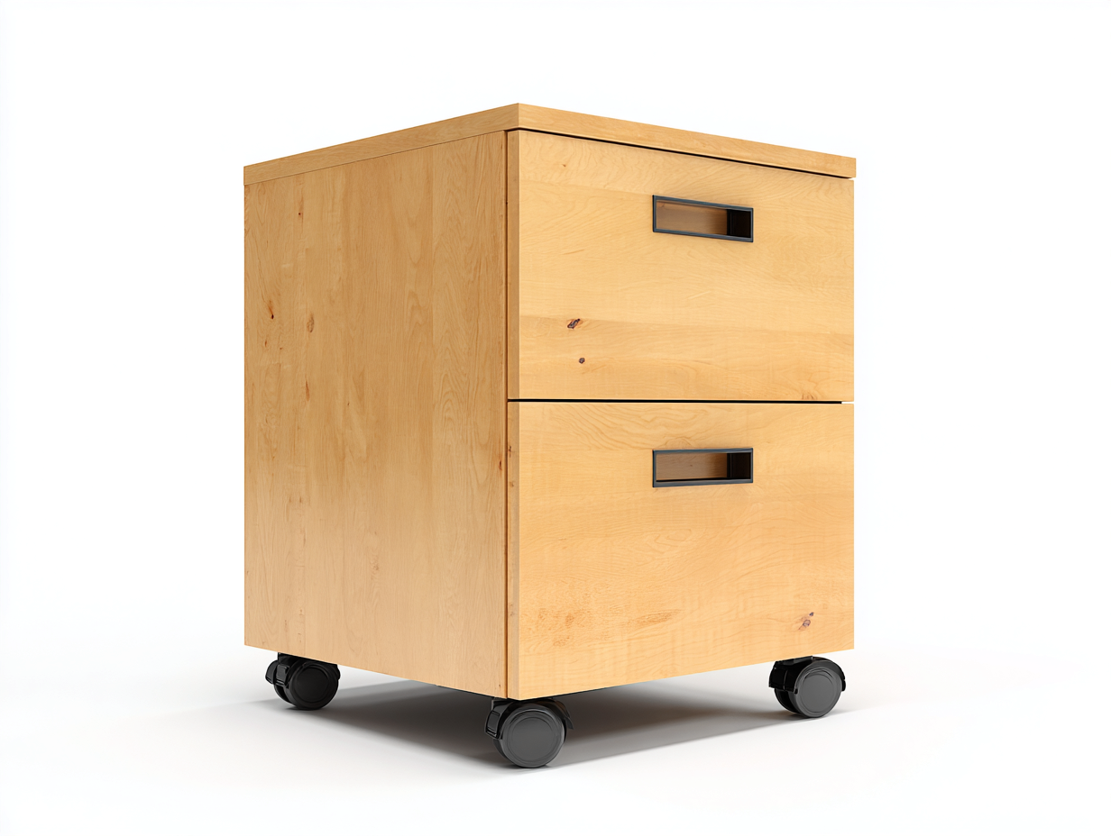 Commode en bois clair 42x48x62 cm - 2 tiroirs - rangement intérieur sur roulettes-Nookmybase