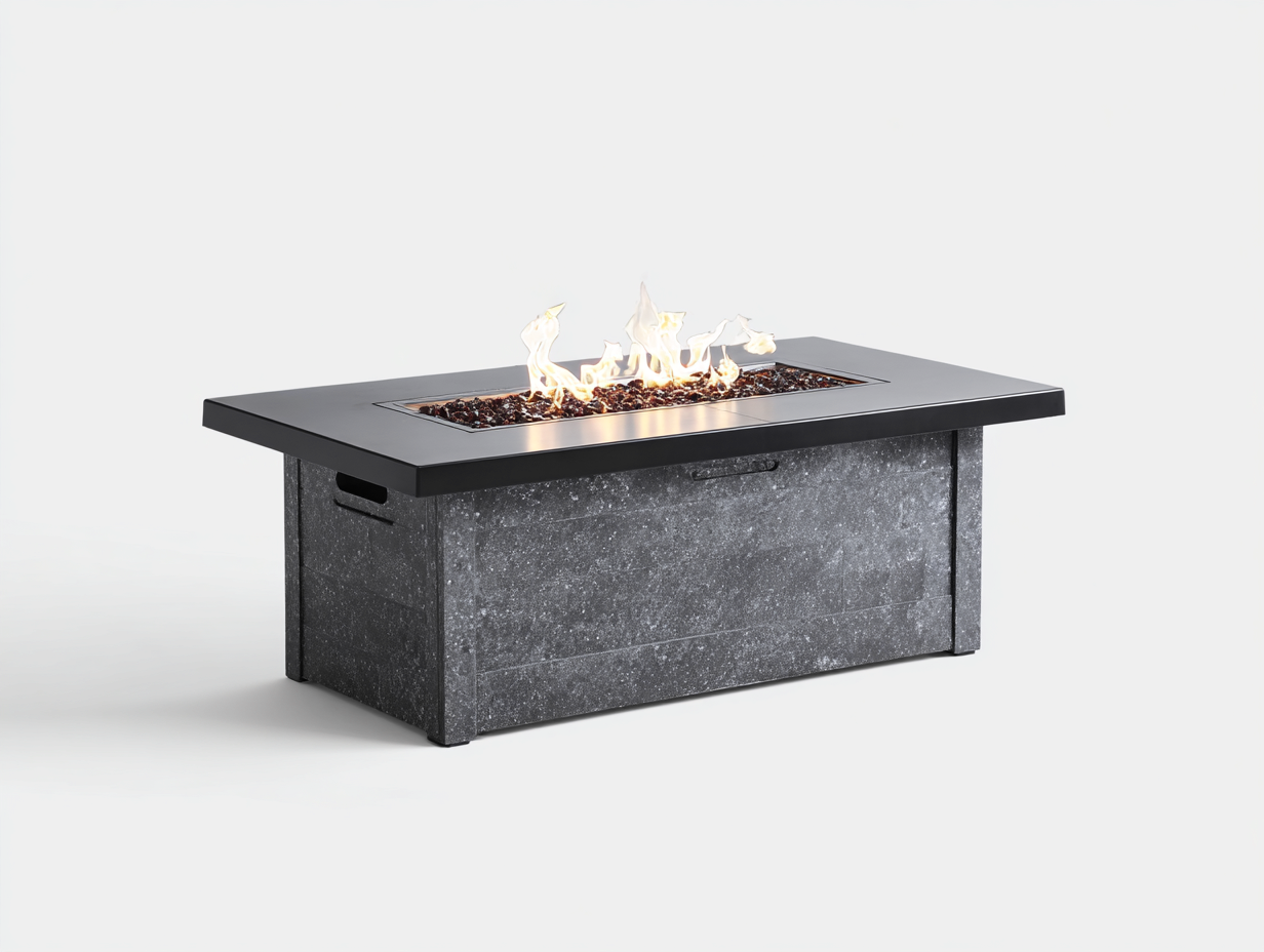 Table brasero de jardin rectangulaire en aluminium noir et base minérale grise 135x70x48 cm - foyer central décoratif - style contemporain-Nookmybase