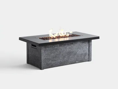 Table brasero de jardin rectangulaire en aluminium noir et base minérale grise 135x70x48 cm - foyer central décoratif - style contemporain-Nookmybase