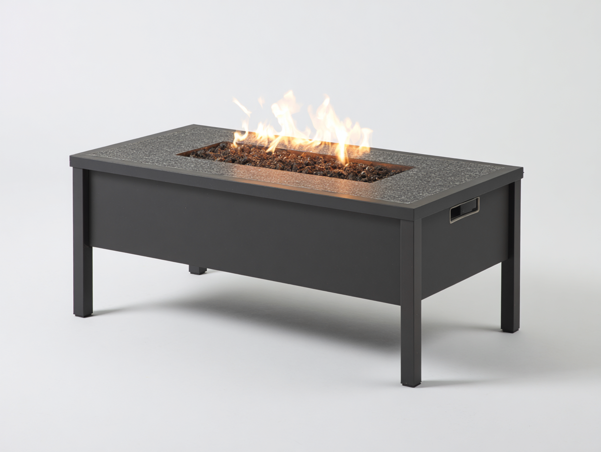 Table brasero de jardin rectangulaire en acier 190x70x50 cm - noir - foyer central décoratif - style contemporain-Nookmybase