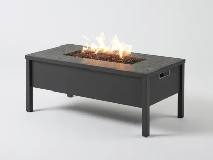 Table brasero de jardin rectangulaire en acier 190x70x50 cm - noir - foyer central décoratif - style contemporain-Nookmybase