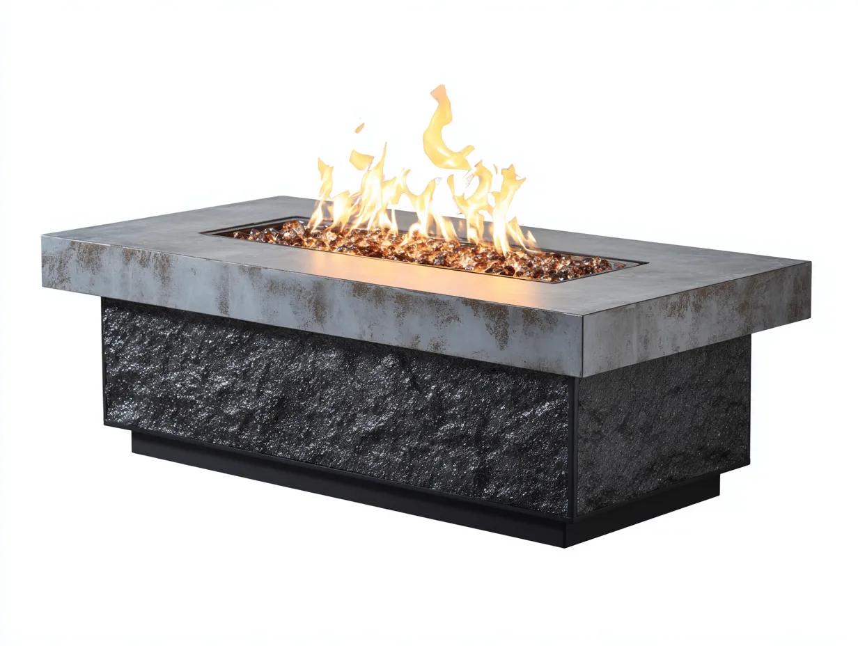 Table brasero de jardin rectangulaire en acier 130x70x42 cm - gris - foyer central décoratif - style contemporain-Nookmybase