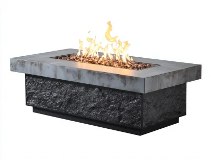 Table brasero de jardin rectangulaire en acier 130x70x42 cm - gris - foyer central décoratif - style contemporain-Nookmybase