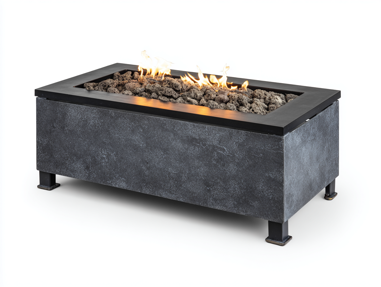 Table brasero de jardin rectangulaire en acier 120x65x45 cm - gris foncé - foyer central décoratif - style contemporain-Nookmybase