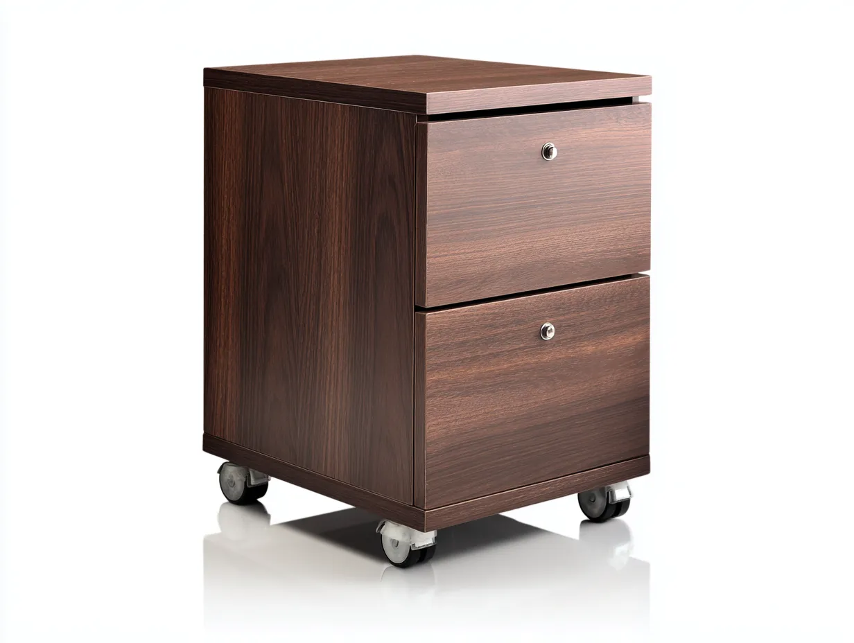 Commode en bois foncé 55x45x60 cm - 2 tiroirs - meuble de rangement sur roulettes-Nookmybase