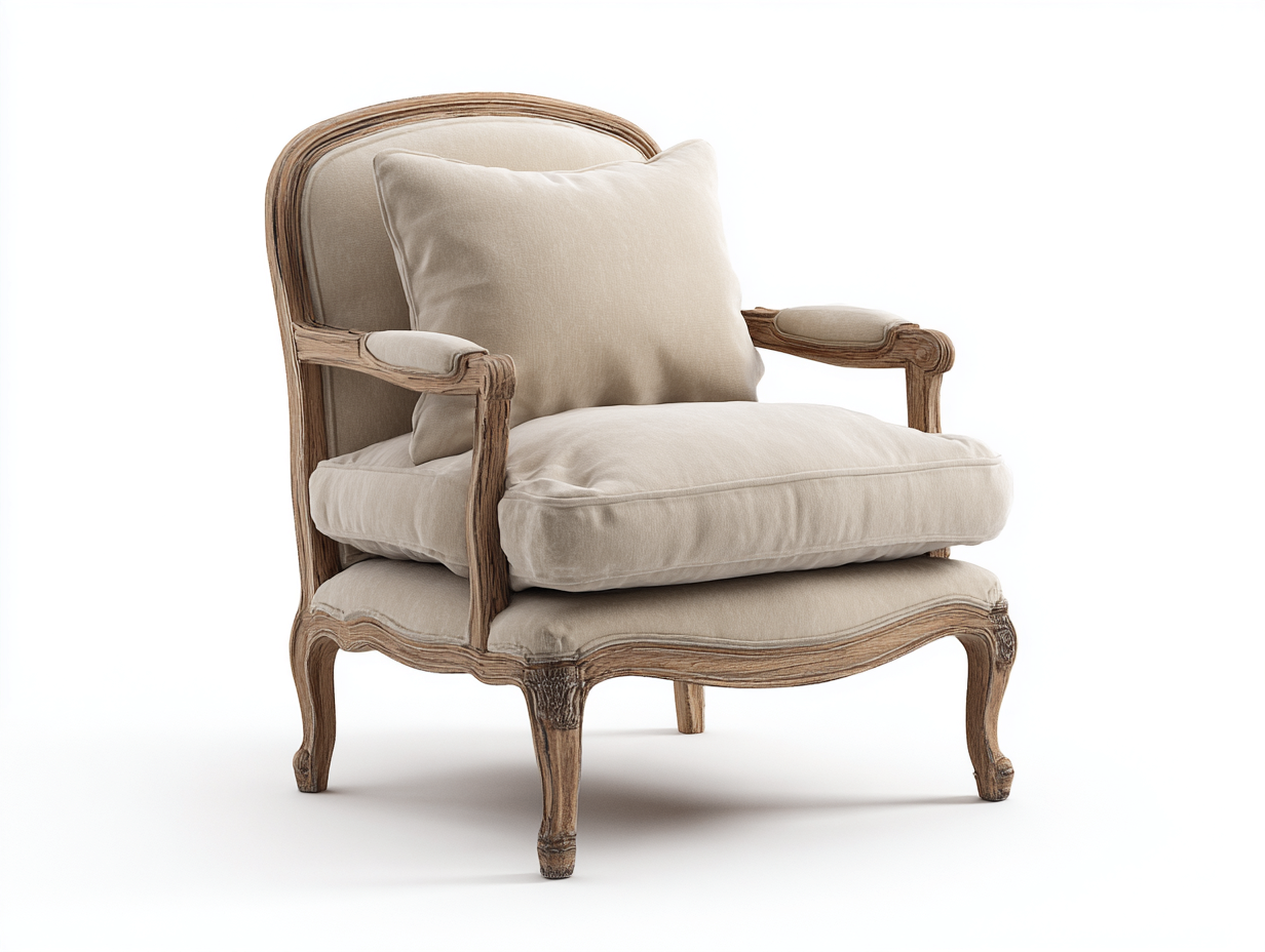 Sessel - Stoff-Holz - 76 x 80 x 88 cm - Beige - Französischer Vintage Stil-Pinemybay