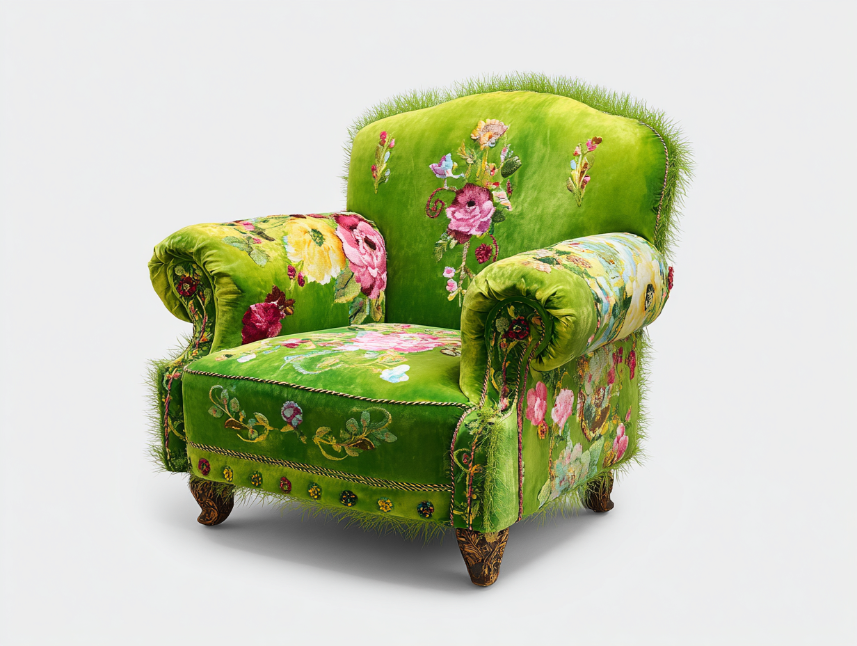 Sessel - Samt-Holz - 87 x 90 x 94 cm - Grün-Mehrfarbig - Vintage Floraler Stil-Pinemybay