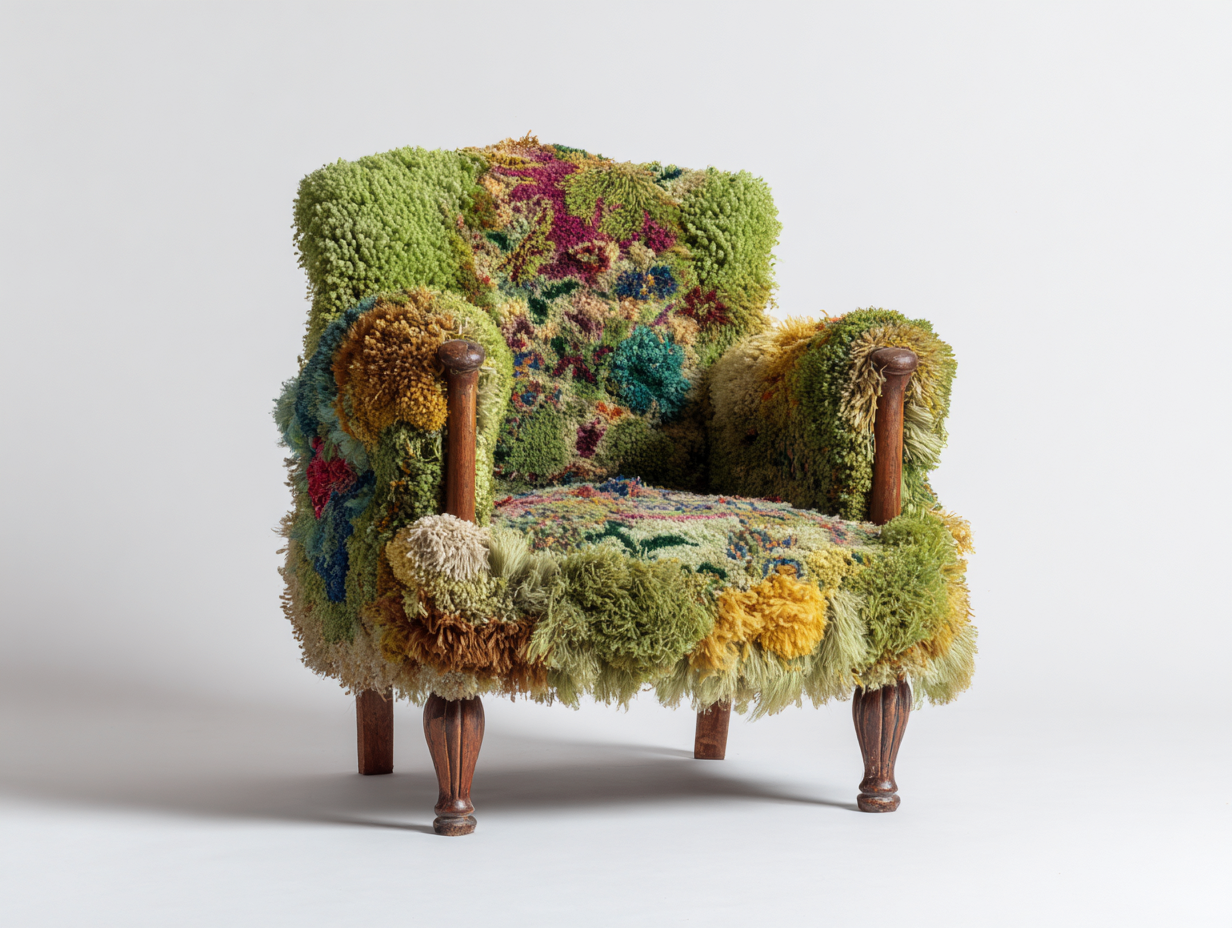 Sessel - Stoff-Holz - 88 x 85 x 86 cm - Grün-Mehrfarbig - Boho Vintage Stil-Pinemybay