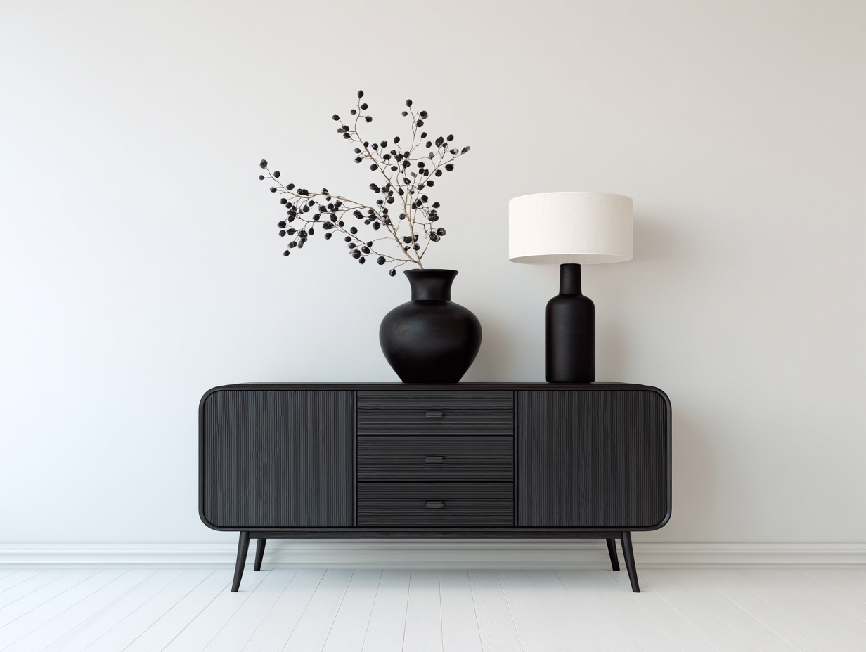 Dielenschränke-Holzwerkstoff-Metall-118x39x76 cm-Schwarz-Moderne Ästhetik-Pinemybay