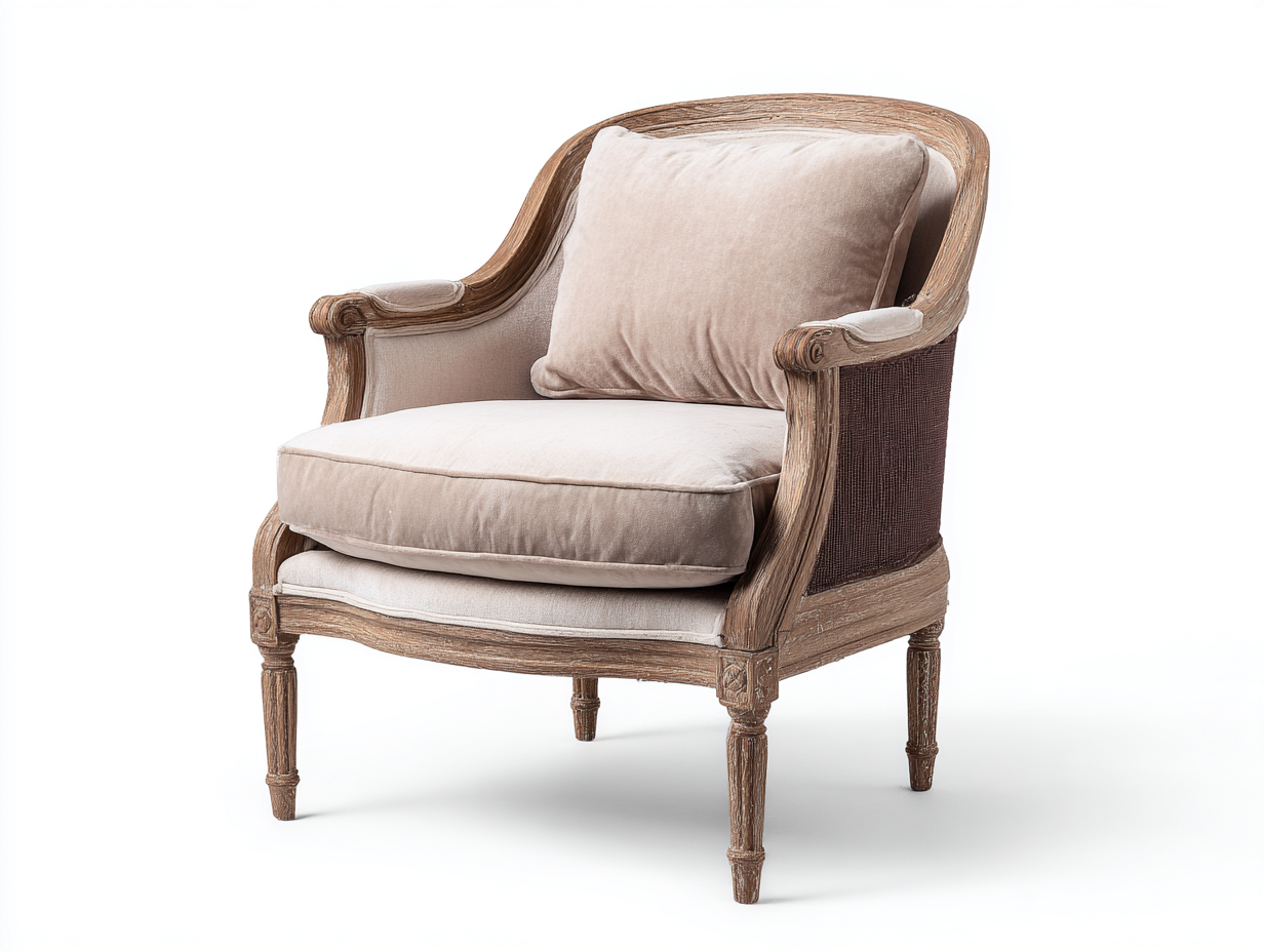 Sessel - Stoff-Holz-Rattan - 78 x 82 x 90 cm - Beige - Französischer Vintage Stil-Pinemybay