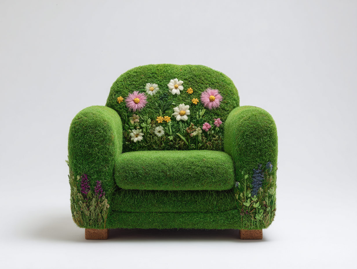 Sessel - Stoff-Holz - 85 x 88 x 82 cm - Grün - Natur Garten Stil-Pinemybay