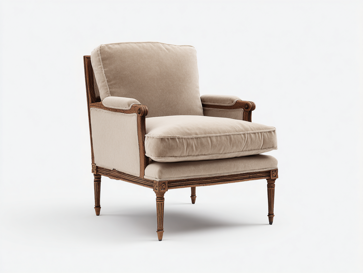 Sessel - Samt-Holz - 79 x 84 x 90 cm - Beige - Französischer Vintage Stil-Pinemybay