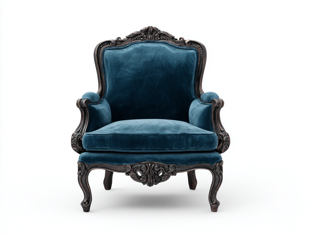 Sessel - Samt-Holz - 80 x 86 x 96 cm - Blau - Französischer Barock Stil-Pinemybay