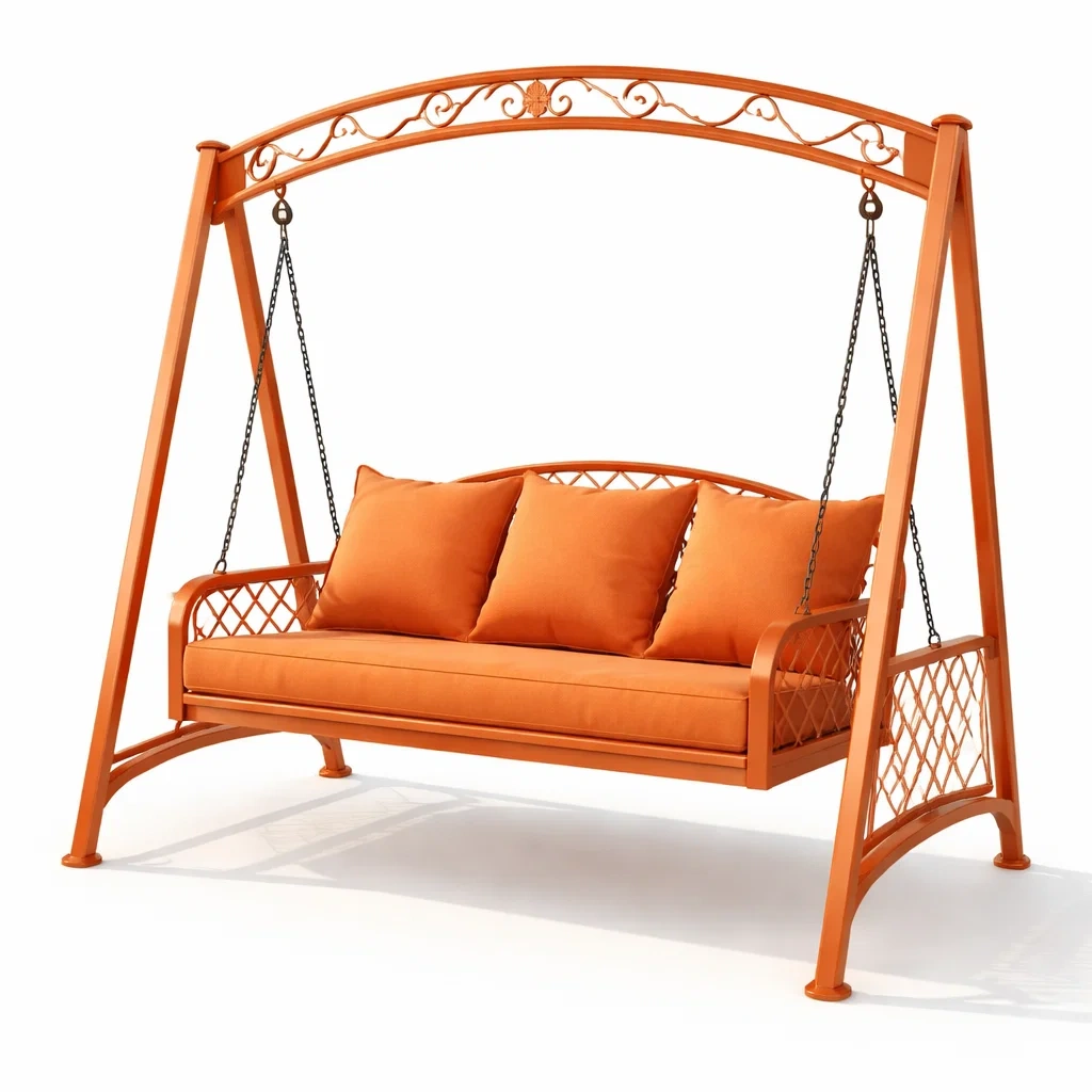 Hollywoodschaukel metall mit polyesterkissen orange 200x120x170 cm-nesthavenstyle