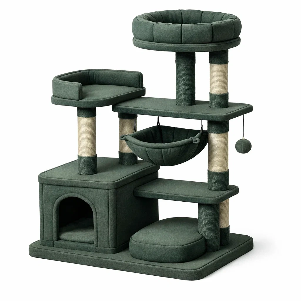 Kratzbaum polyestergewebe sisal dunkelgrün 60x50x135 cm-nesthavenstyle