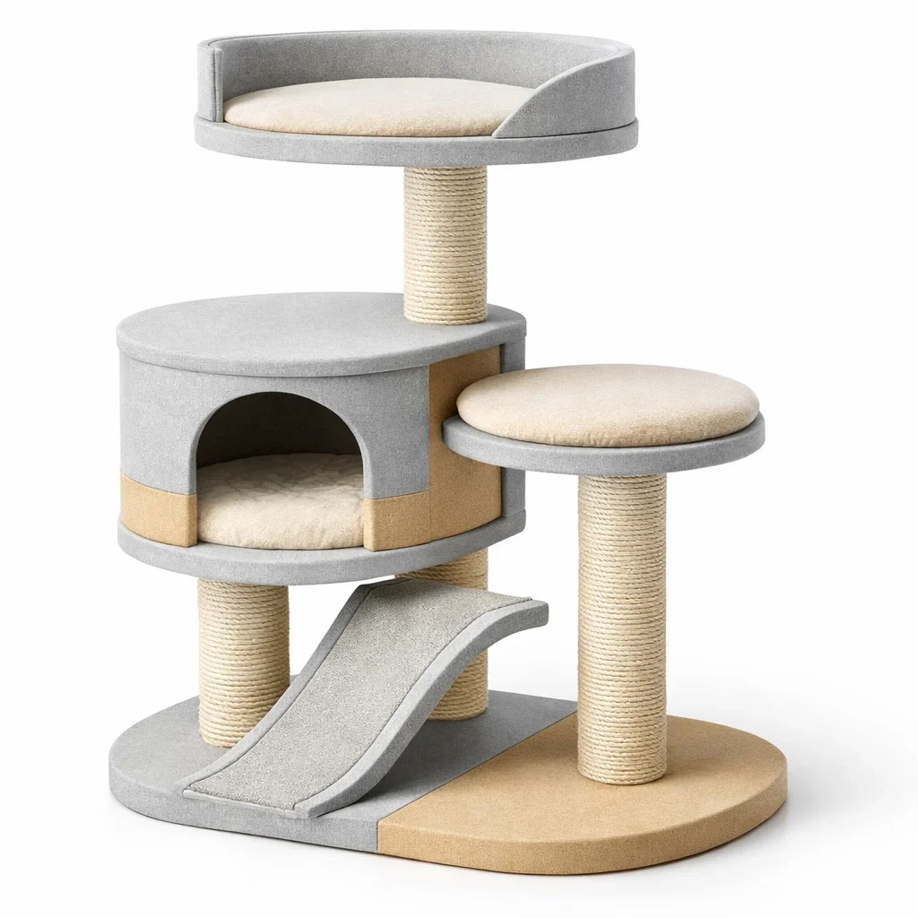 Kratzbaum stoff sisalseil grau beige 60x80x40 cm-nesthavenstyle