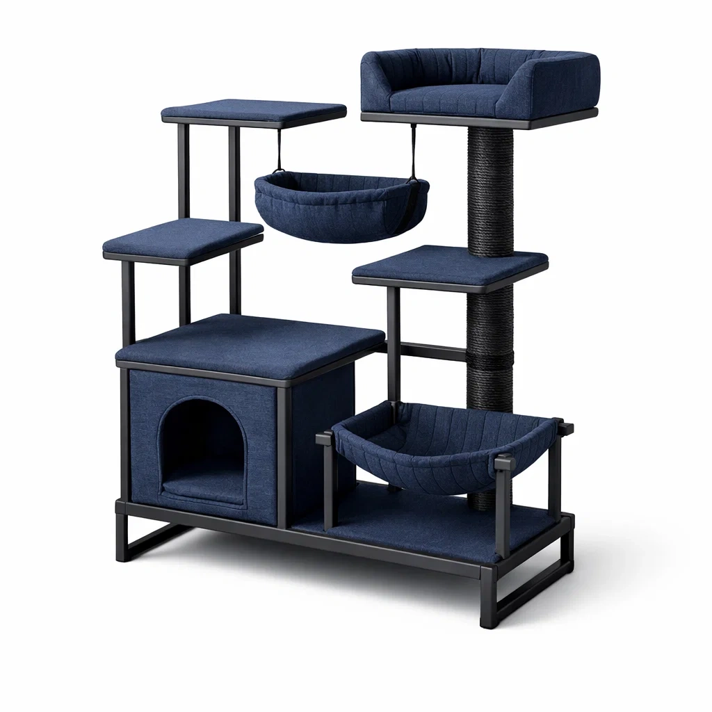 Kratzbaum metallrahmen plüsch dunkelblau 60x40x120 cm-nesthavenstyle