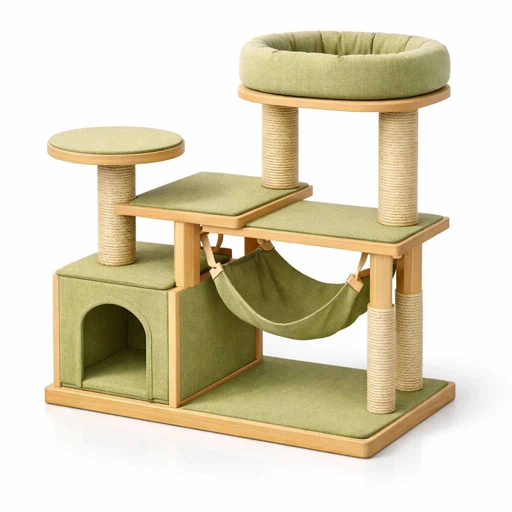 Kratzbaum holz leinen grün 70x50x120 cm-nesthavenstyle