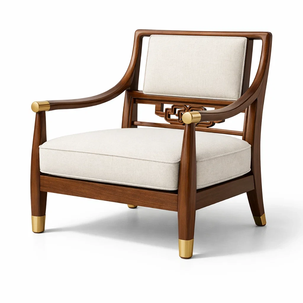 Sessel massivholz mit leinenmischung nussbaum/beige-nesthavenstyle