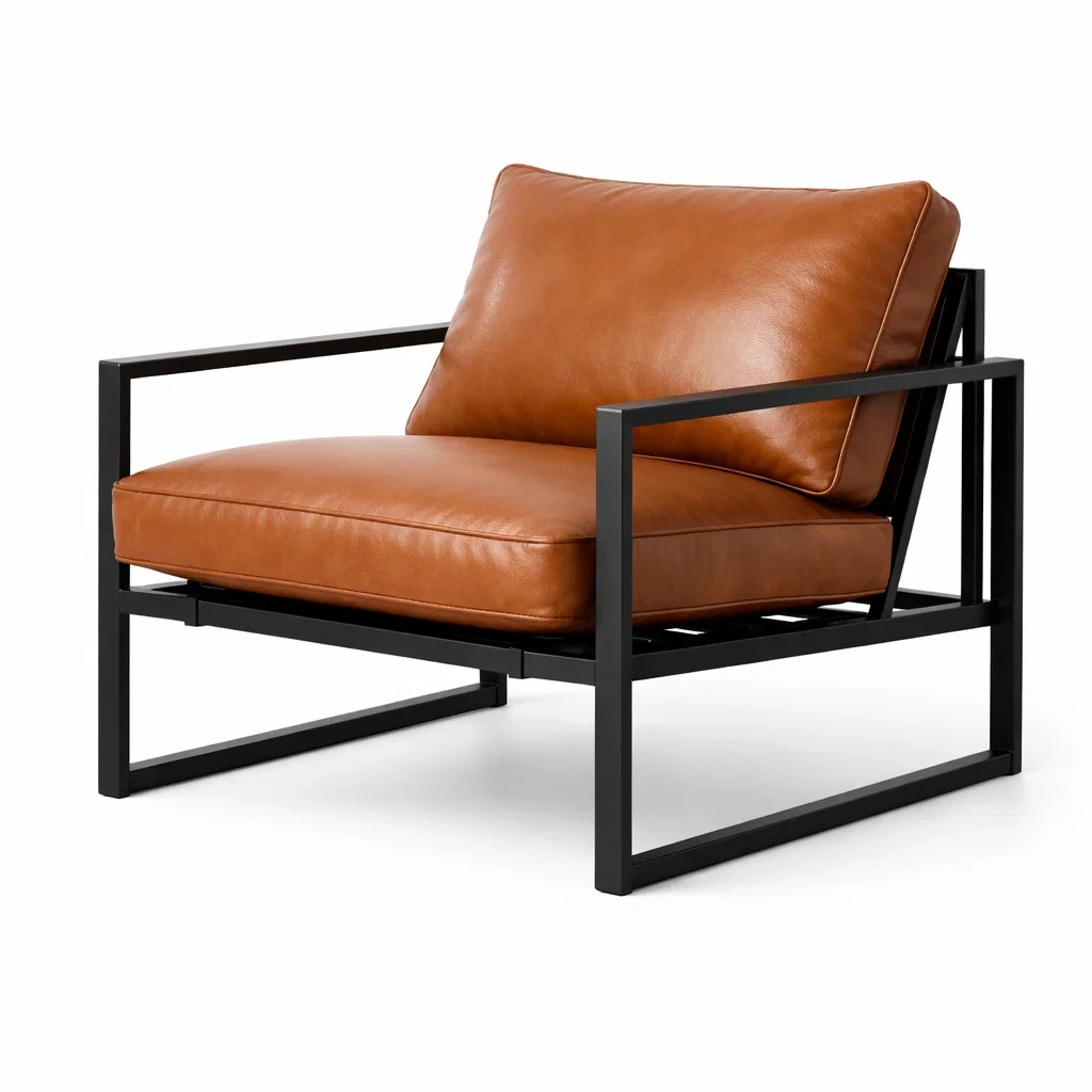 Sessel leder mit stahlrahmen braun 75x70x80 cm-nesthavenstyle