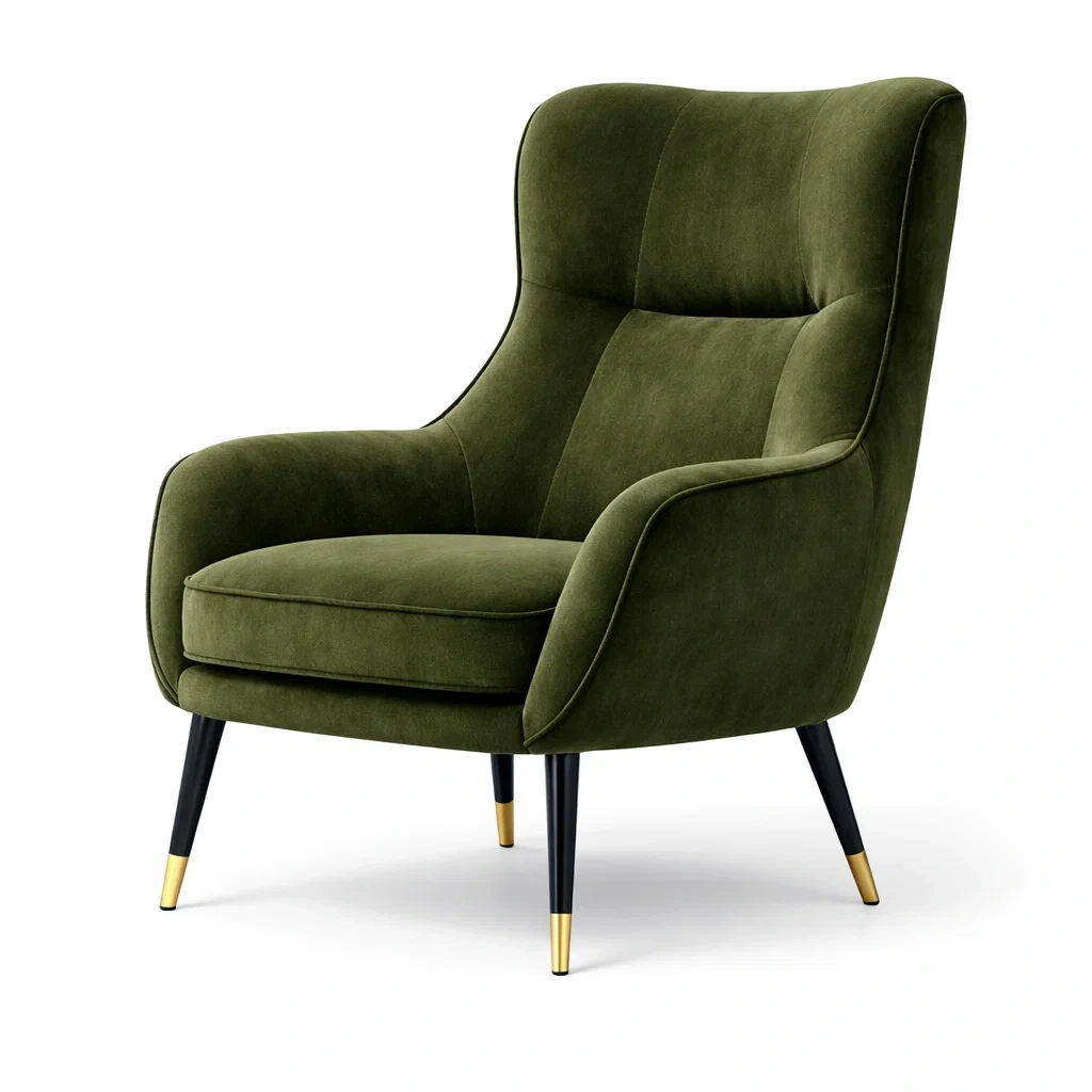 Sessel samt grün mit metall und holzbeinen-nesthavenstyle