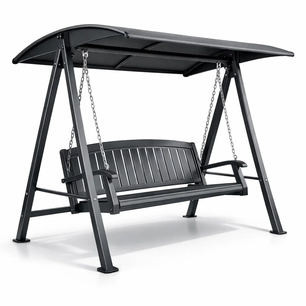 Hollywoodschaukel metallrahmen schwarz mit sonnendach-homecomforty