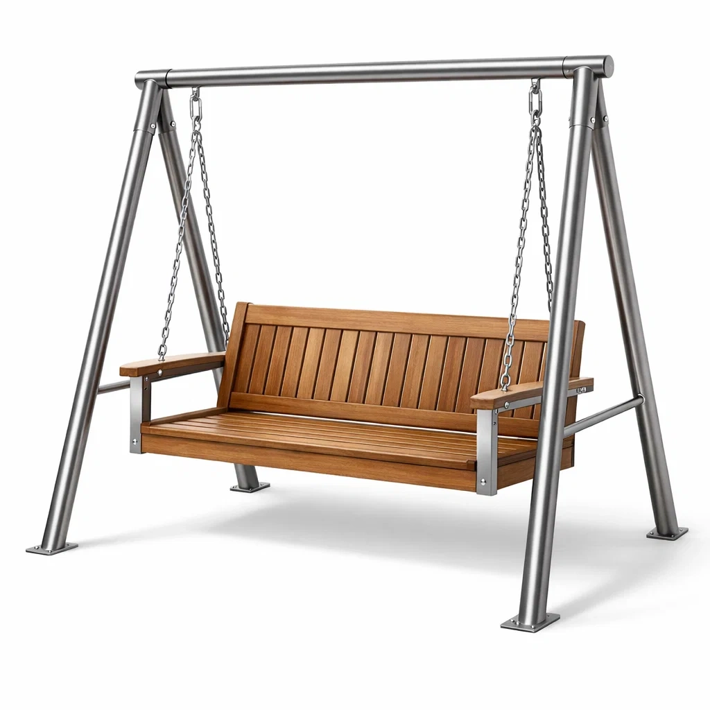 Hollywoodschaukel holz edelstahlrahmen natur 200x150x160 cm-homecomforty
