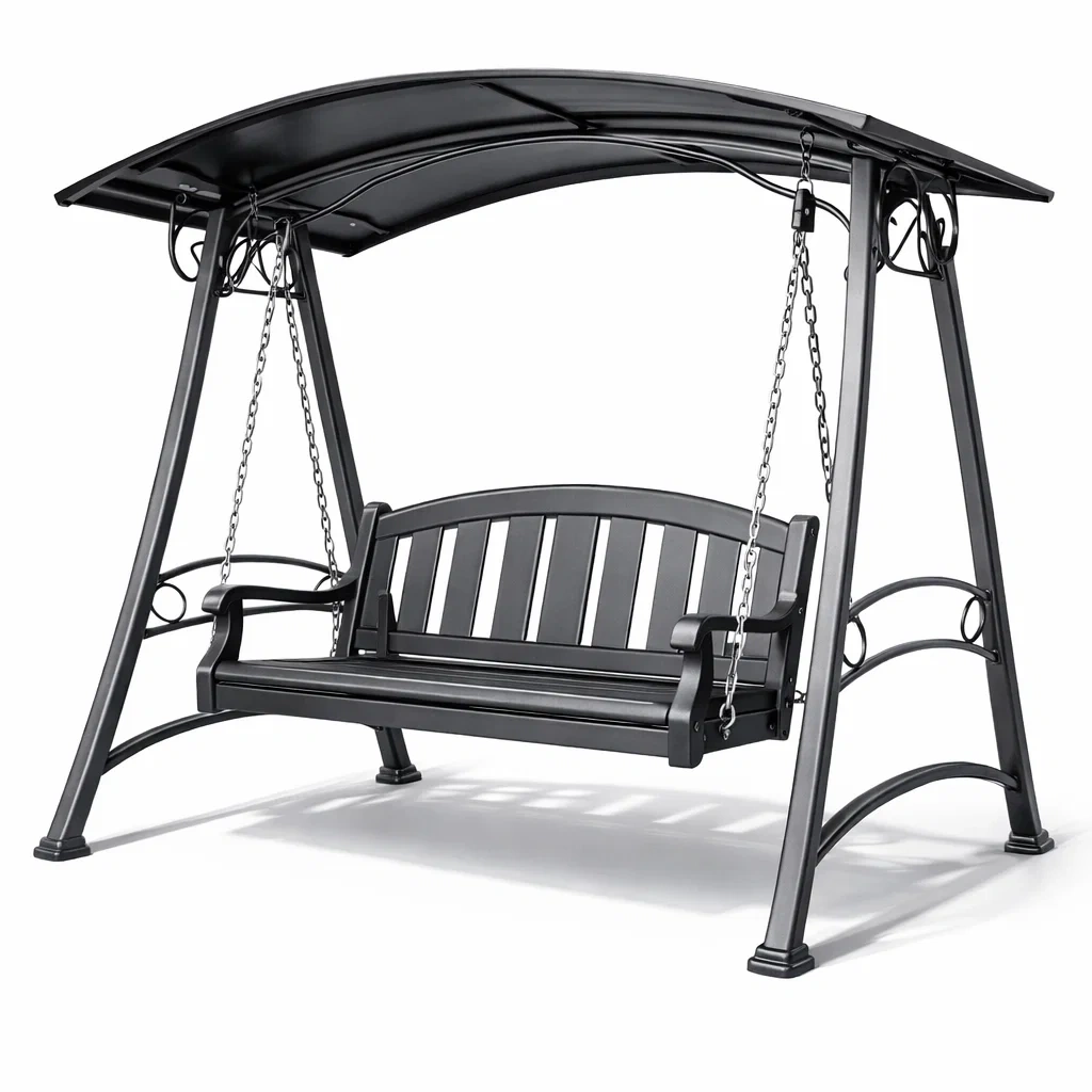 Hollywoodschaukel stahl mit dach schwarz-homecomforty