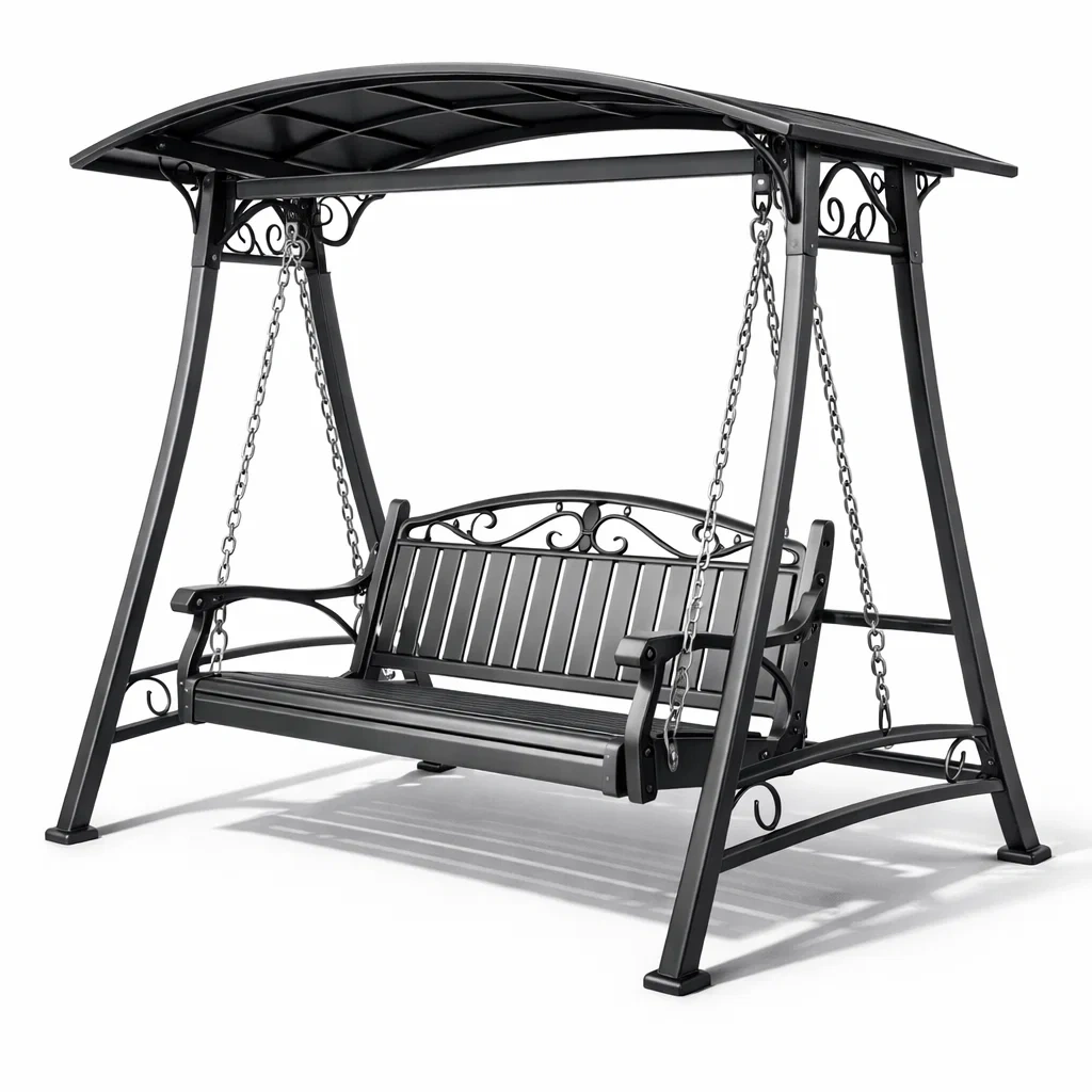 Hollywoodschaukel metall mit dach grau-homecomforty