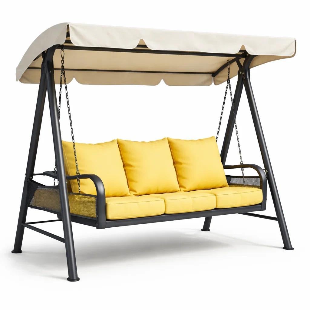 Hollywoodschaukel metallrahmen mit gelben kissen-homecomforty