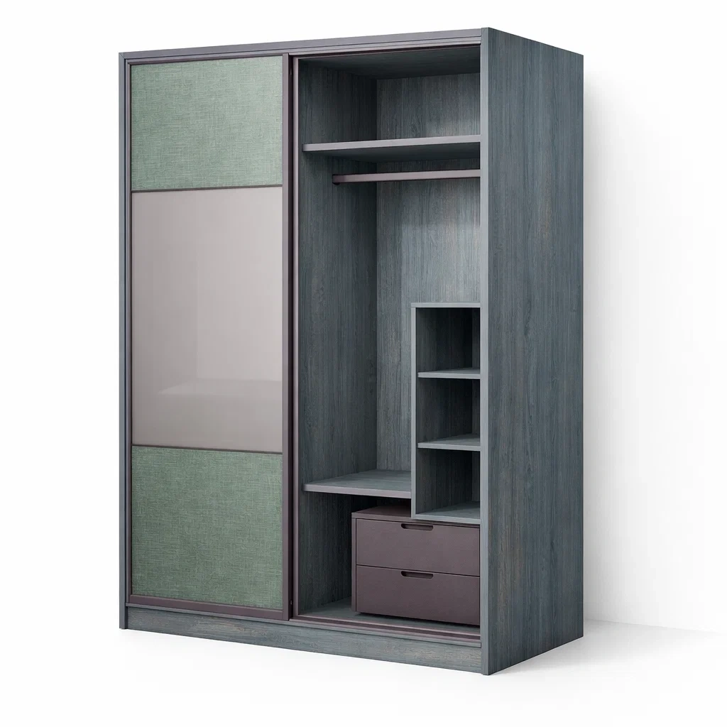 Kleiderschrank holz grün grau mit schiebetüren-homecomforty