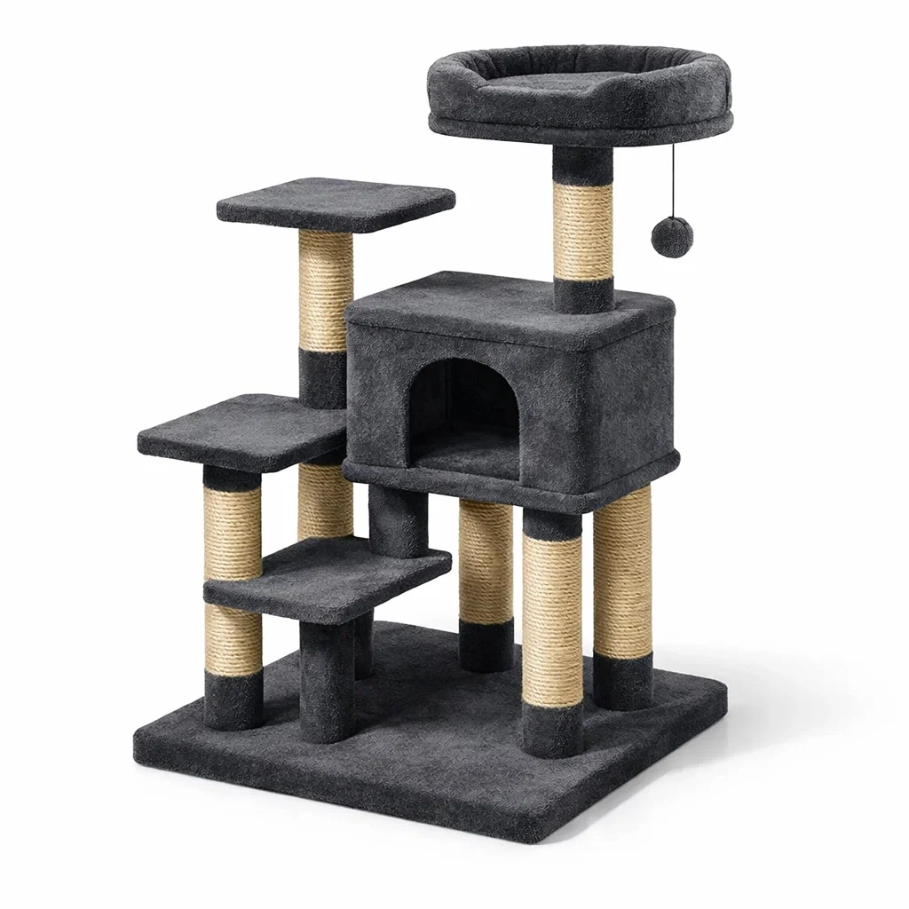 Kratzbaum plüsch sisal dunkelgrau 60x45x110 cm-homecomforty